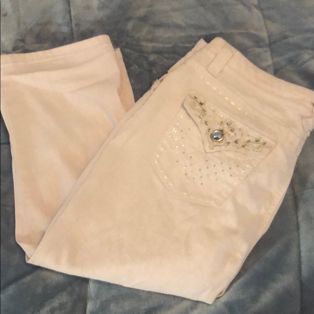 White rhinestone Capri